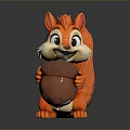 Cute Orange Cartoon Squirrel Figure Holding Big Acorn With Smiling Face