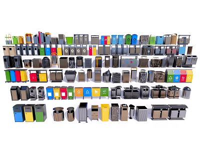 Public Facility Waste Bins In Various Colors And Different Styles For Waste Sorting 3d model