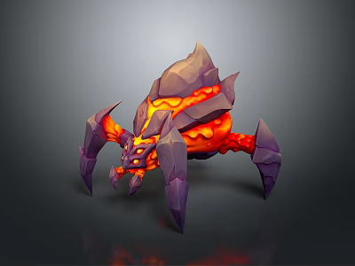Lava Spider Creature With Purple Legs And Spiked Carapace Fiery Orange Red Interior 3d model