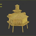 Handcrafted Wooden Decorative Structure With Multi Tiered Design And Small Tower On Top