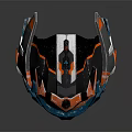 Futuristic Mechanical Helmet Blue Orange And White With Geometric Patterns And Circular Accents