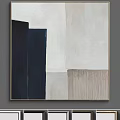 Abstract Painting With Dark Blue Beige Gray Blocks And Textured Strokes