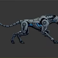 Mechanical Leopard With Silver Metallic Texture Blue Accents And Walking Stance