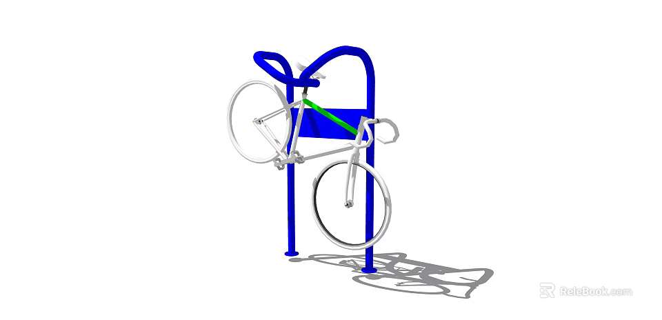 Blue Bicycle Rack With Parked White Bicycle And Metal Stand Structure 3d model 