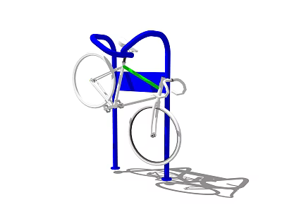 Blue Bicycle Rack With Parked White Bicycle And Metal Stand Structure 3d model