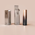 Elegant Perfume Cosmetics Collection With Gold Bottles Black Packaging Brand Cards And Decorative Plants