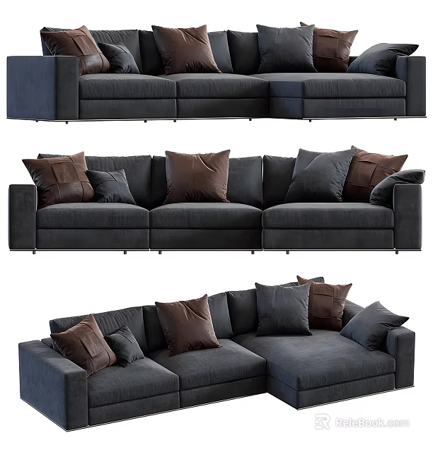 Modern Sectional Sofa With Gray Upholstery Brown Pillows And Comfortable Design 3d model