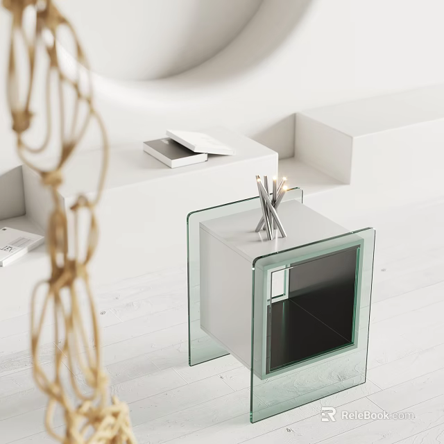 Modern Transparent Glass Side Table With White Frame And Decorative Candles 3d model