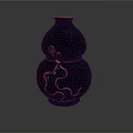 Black Gourd Shaped Carved Sculpture With Golden Intricate Patterns And Smooth Surface