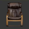Single Brown Leather Rocking Chair with Wooden Frame and Curved Armrests