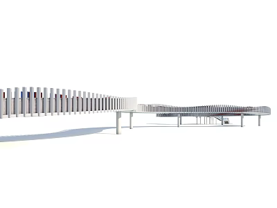 Modern Landscape Bridge With Striped Railings Supporting Pillars And Pedestrian Walkway 3d model