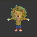 Cute Cartoon Lion Character With Orange Mane Green Eyes And Blue Shorts