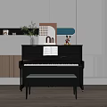 Elegant Modern Interior With Black Piano Music Sheet Piano Bench And Decorations