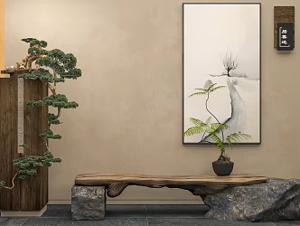 Silent Wind Bench Bonsai Hanging Painting 3d model