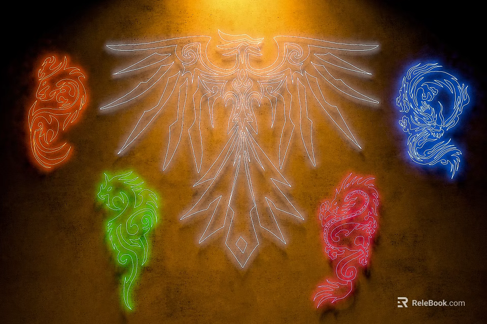 Phoenix Shaped Decorative LED Lights With Colorful Glowing Surrounding Patterns 3d model 