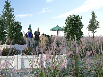 Garden Landscape Design With Lush Green Plants Stone Walkway And Gazebo Structure 3d model
