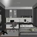 Modern Tatami Bedroom Interior Design With Desk Chair Bookshelf Storage and Blinds