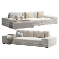 Modern Light Gray Fabric Sectional Sofa With Checkered Pillows And Decorative Balls 3d model