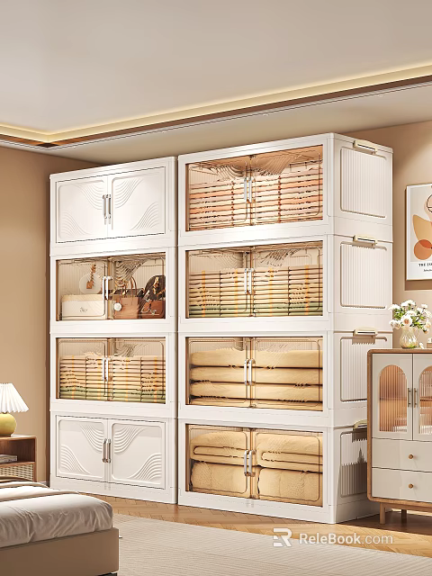 Stylish Modern White Storage Cabinet With Glass Doors And Multiple Compartments For Home Organizing 3d model 