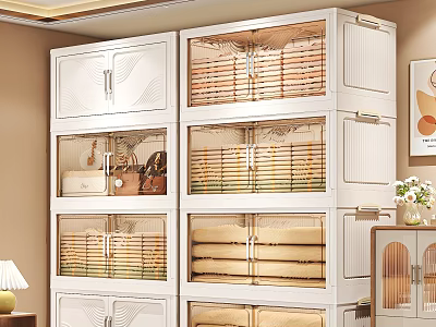 Stylish Modern White Storage Cabinet With Glass Doors And Multiple Compartments For Home Organizing 3d model