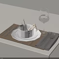 Elegant Dinnerware Set With White Bowl Plate Brown Placemat Gray Napkin Cutlery And Wine Glass