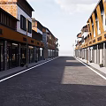 Modern Commercial Street With Wooden Storefronts Playboy Signboards And Glass Windows
