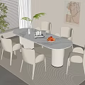 Modern Cream Style Dining Table and Chair Combination Dining Chair Lamb Fleece Dining Chair Rock Dining Table Rectangular Dining Table 3d model