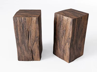 Natural Wooden Stools With Square Shape And Rustic Wood Grain Texture 3d model