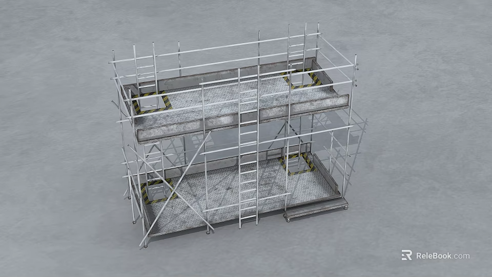 Building Component Double Deck Scaffolding With Metal Frame And Platform Planks 3d model 