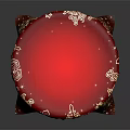Red Round Tablecloth With Golden Patterns And Sparkling Decorations On Wooden Table