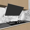 Modern Kitchen Appliances With Gas Stove Range Hood And Marble Backsplash