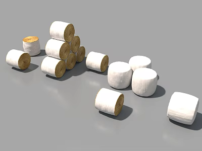 Stacked and Scattered White Marshmallows with Sliced Yellow Center on Gray Background 3d model