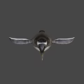 Flying Animal Penguin with Yellow Beak Black and White Feathers Spread Wings in Gray Background