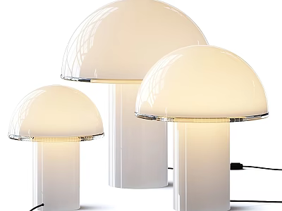 Modern Mushroom Shaped Table Lamps With White Illuminated Lampshades Design 3d model