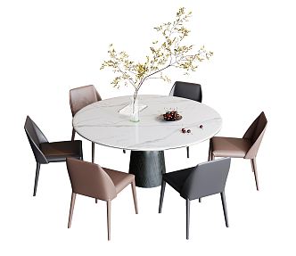 Modern Dining Table and Chair Combination Round Dining Table and Chair Combination 3d model