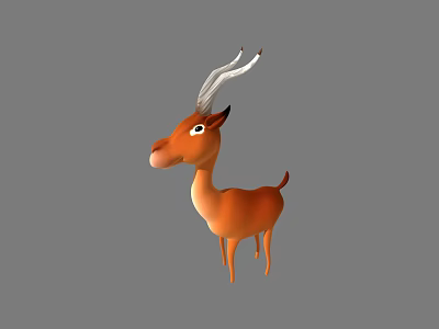 Orange Brown Reptile With Long White Horns In 3D Model Standing Pose On Grey Background 3d model
