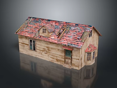 Wooden House With Red Tiled Roof Wooden Exterior Windows And Door Design 3d model