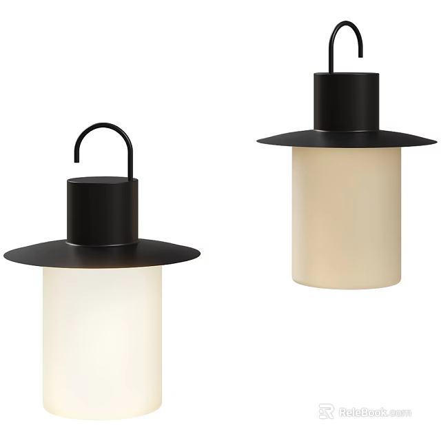 Modern Outdoor Hanging Lights With Black Top And White Cylindrical Shade Design 3d model 