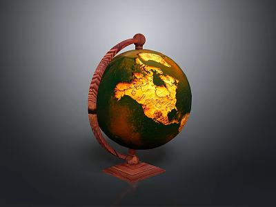 Vintage Decorative Globe As Household Living Essential With Wooden Stand And Illuminated Design 3d model