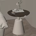 Modern Minimalist Side Table With Dark Wood Round Top And White Cone Base