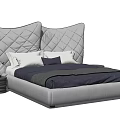 Modern Double Bed With Diamond Stitched Headboard Dark Bedding And Light Pillows 3d model