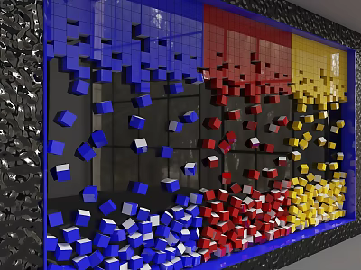 Decorative 3D Background Wall With Blue Red Yellow Cubes Design 3d model