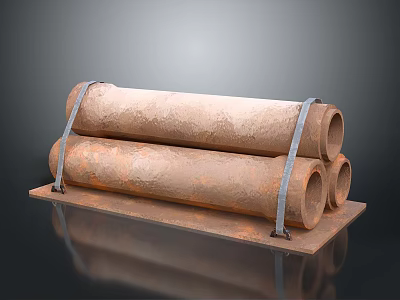 Industrial Style Rusty Metal Cylindrical Pipe Fixture Set Stacked On Metal Base With Straps 3d model