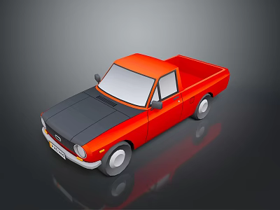 Orange Pickup Truck With Black Hood And Single Cab In Cartoon Style With Reflection 3d model