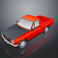 Orange Pickup Truck With Black Hood And Single Cab In Cartoon Style With Reflection