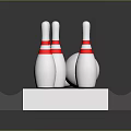 Bowling Pins And Ball Display On White Platform With Red Stripes