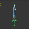 Fantasy Blue Luminous Sword With Decorative Moon Shaped Hilt And Gemstone