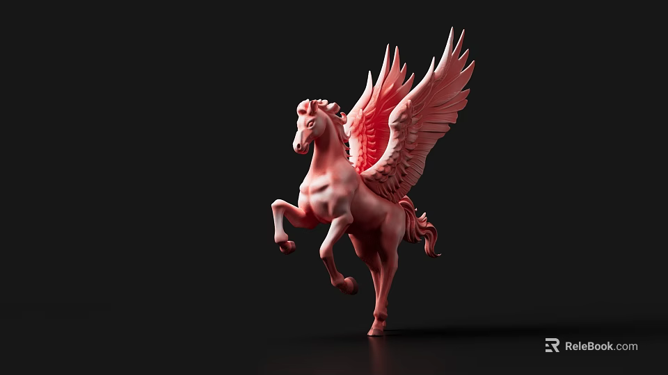Striking Red Winged Horse Sculpture Art Installation Against Black Background 3d model 