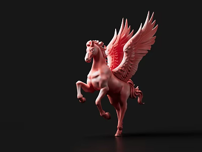 Striking Red Winged Horse Sculpture Art Installation Against Black Background 3d model