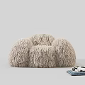 Black Fluffy Three Seater Sofa with Orange Cat Walking Beside 3d model